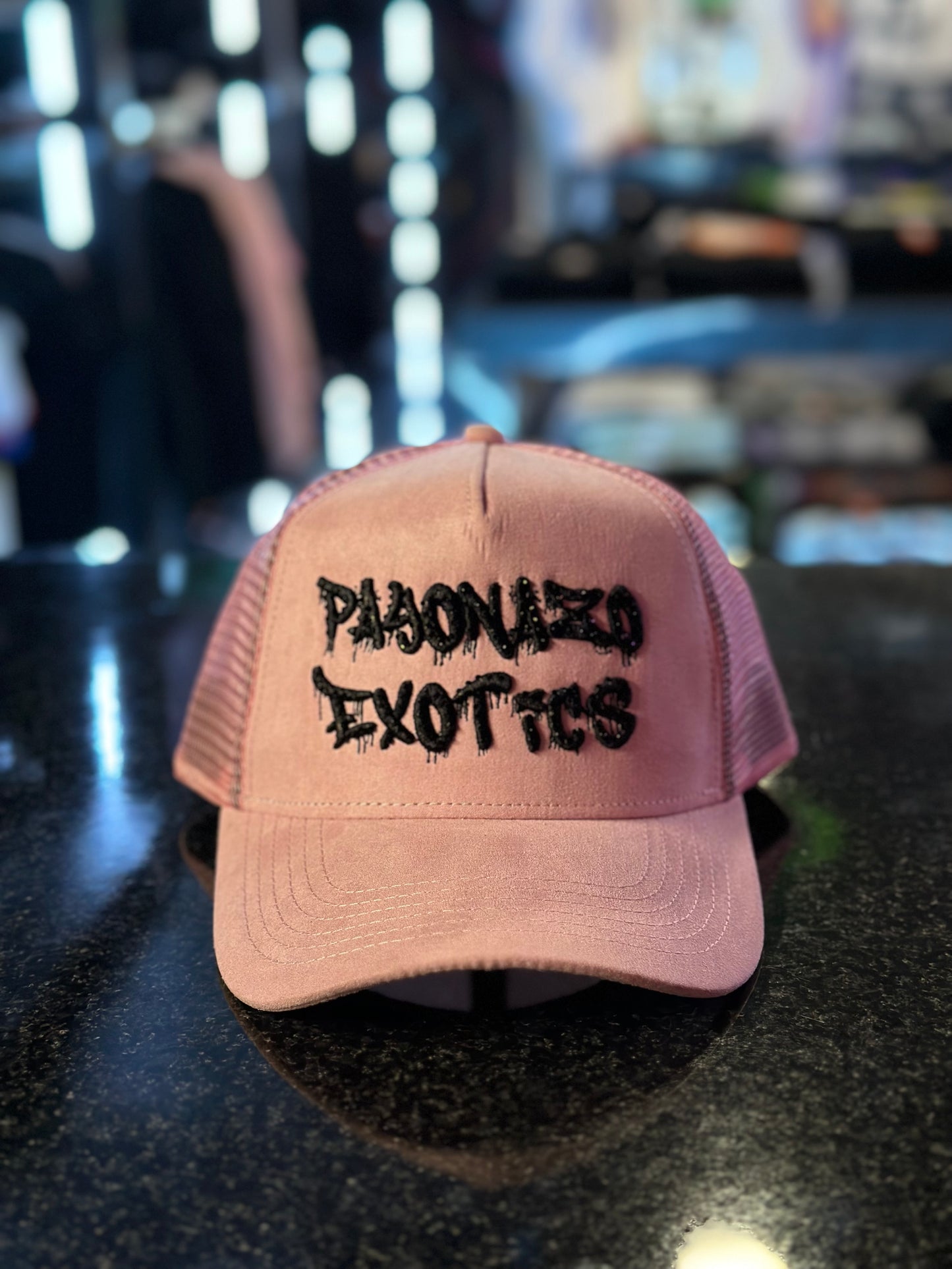 “Payonazo Exotics” Pink Suede Trucker Hat